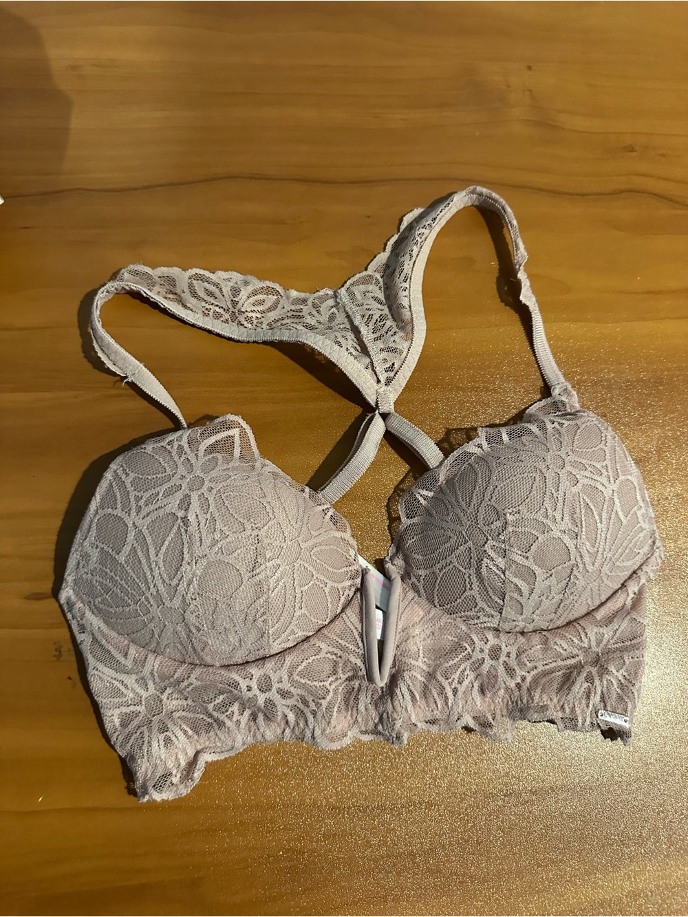 PINK Victoria's Secret Lace Longline Bralette XS Mauve Pink V-Wire Racerback
